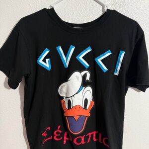 Gucci Black Tee with Blue and Red Accents